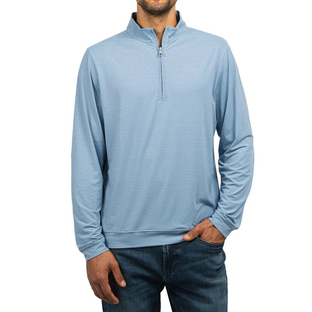 Scott Barber Mens XXL Quarter Zip Pullover Blue White Micro Stripe Mock Neck